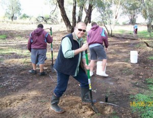 Garry O’Brien at work on site at the Reedy Swamp with the Notre Dame students. Photo supplied by Julie Hodgkins