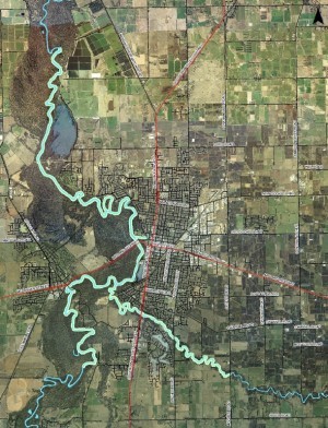 An aerial view of the RiverConnect Area.  View more detailed maps and aerial photographs  of the RiverConnect Project Area and local catchments.